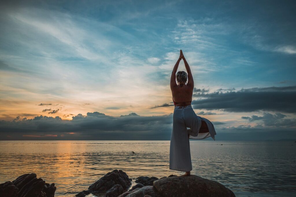 yoga, yoga pose, asana, sunset, woman, meditation, namaste, pose, nature, meditate, healthy, fitness, lifestyle, body, relax, stretch, landscape, stretching, sea, ocean, sky, clouds, international yoga day